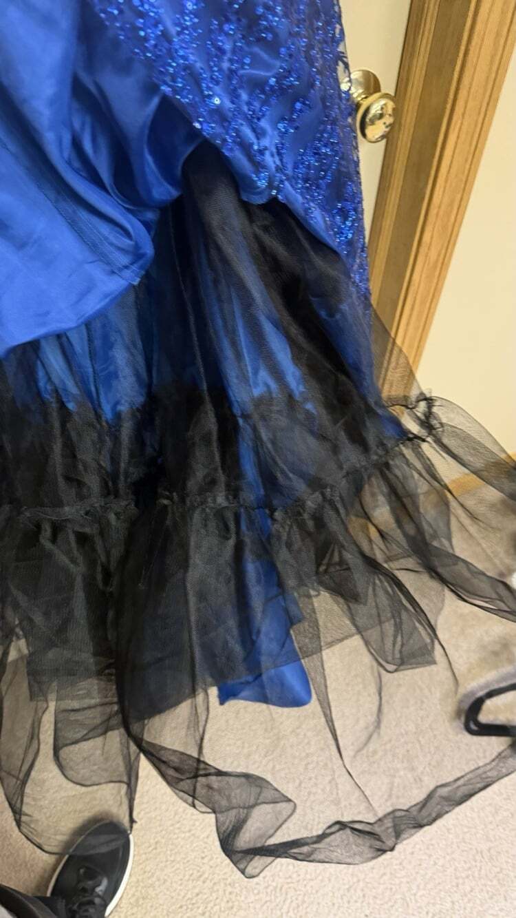 Blondie Nites Jr Size 5 Royal Blue Glitter-Mesh Corset Lace-Up Dress Pockets - Picture 15 of 16